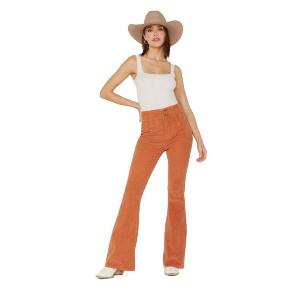 NWT Free People Women's Jayde Cord Flare Pants in Cognac Size 31 - Picture 5 of 16